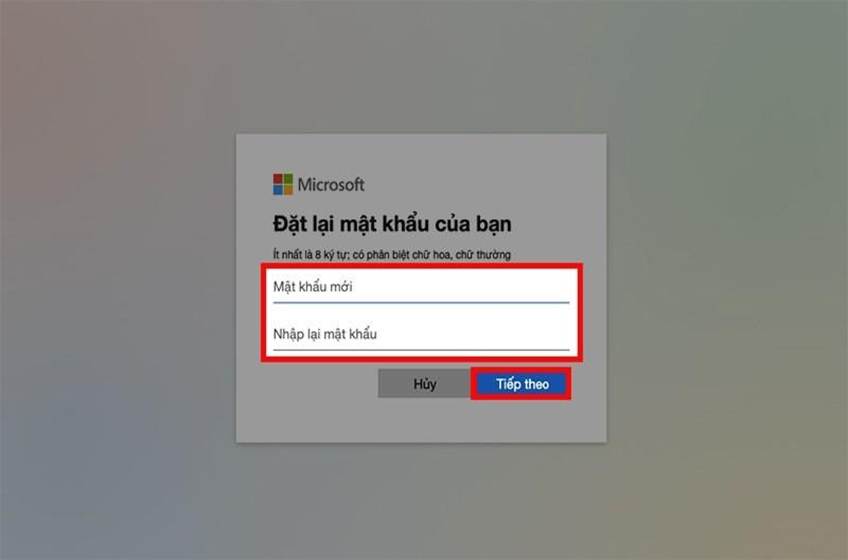Tiến hành thay đổi mật khẩu tại mục Đặt lại mật khẩu của bạn > Chọn Tiếp theo